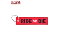 Брелок "Ride or Die" красный, ткань, вышивка, 13*3 см