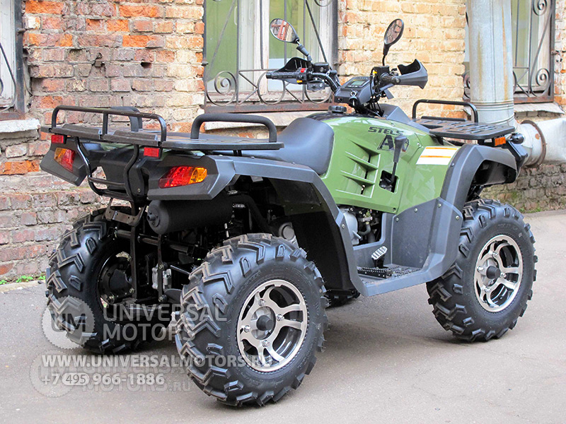 Фото: Квадроцикл Stels ATV 300B, Задняя подвеска описание двухрычажная с пружинно-гидравлическими амортизаторами, ход 180мм
